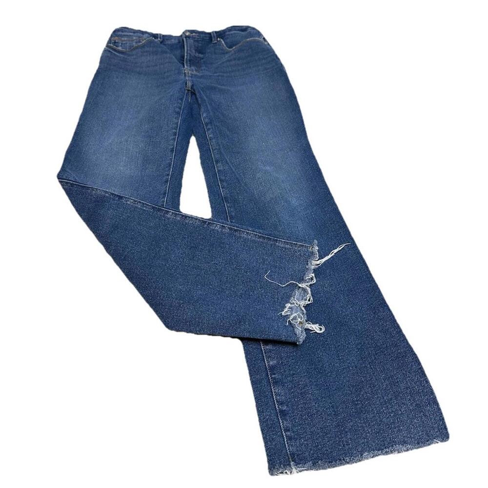 Good American Good Curve Jeans Womens 6/28 Blue Denim Straight Leg Raw Hem - Picture 2 of 7